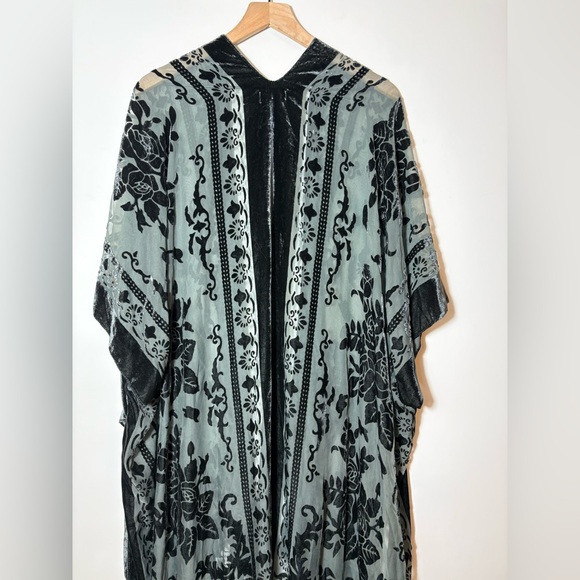 Free People Nightbird Velvet Fringe Kimono Duster Green One Size - Picture 6 of 9